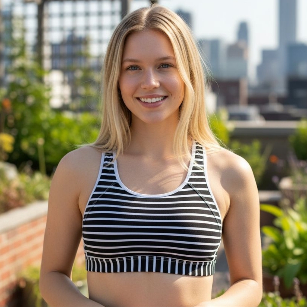 Athleta Black and White Striped Sport/Workout Bra